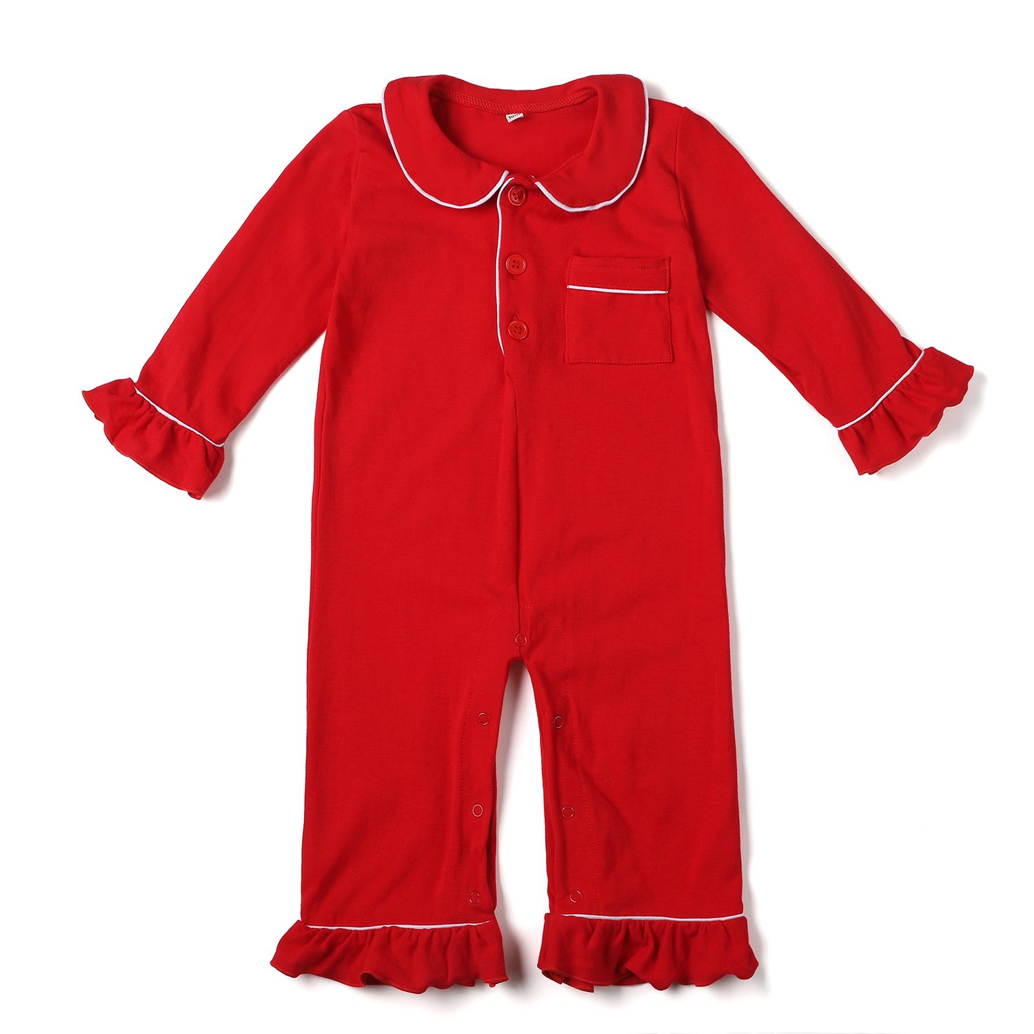 Classic Red Pajama Set for kids Buttons down Christmas family match Pjs long sleeve cotton monogram Children sleepwear sets
