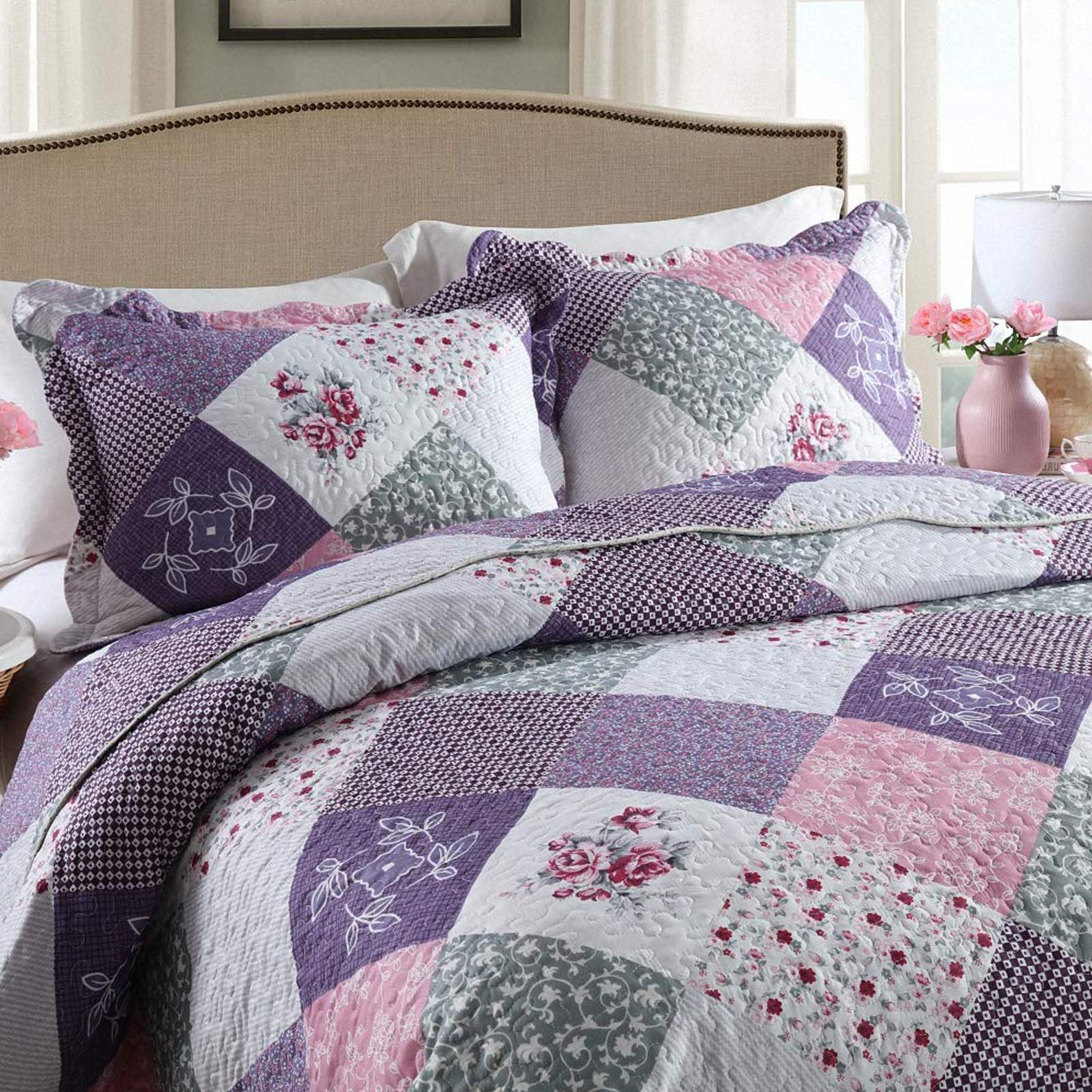 Design Quilt Bedding Set Romantic Handmade 100% Cotton Washable Three-Piece Suit 3D Embroidery Bedspread
