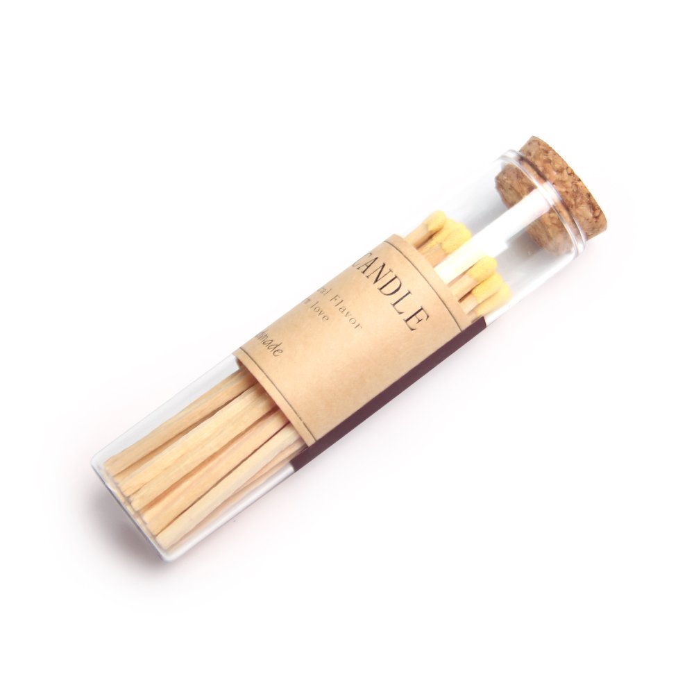 2024 25-piece Customized Glass Bottle Matches White Yellow Tip Head Wooden Matchsticks For Candle Jar
