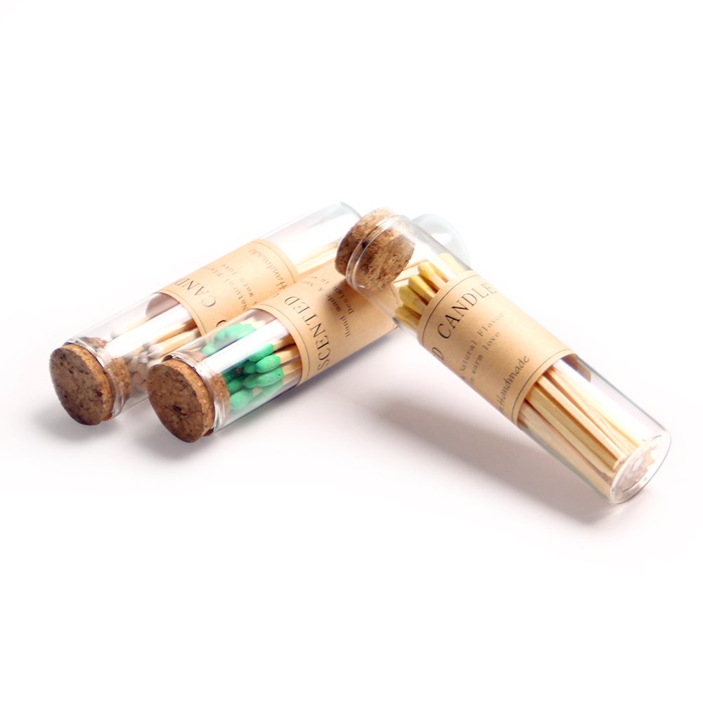 2024 25-piece Customized Glass Bottle Matches White Yellow Tip Head Wooden Matchsticks For Candle Jar