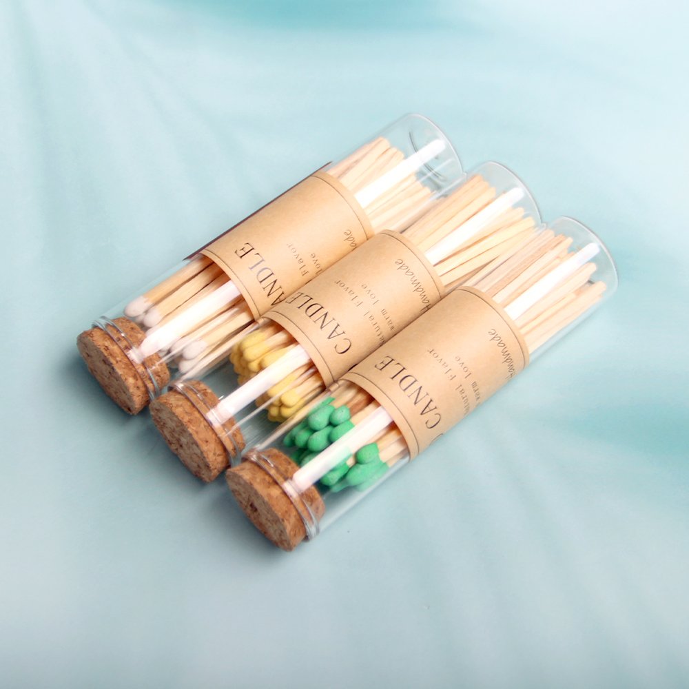 2024 25-piece Customized Glass Bottle Matches White Yellow Tip Head Wooden Matchsticks For Candle Jar
