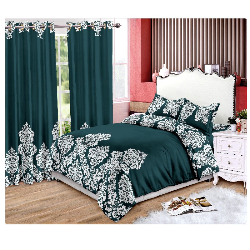 African Style Custom multi size king Polyester Sheet and Curtain Matching Set flower