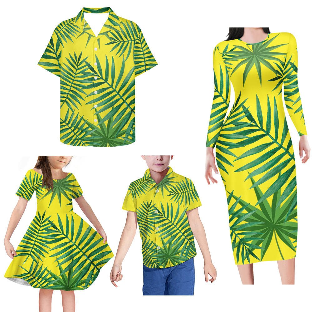 Wholesale Fashion Polynesian Tribal Matching Set For Couple Samoan Family Outfits Women'S Dress And Men'S Shirts Couple Set
