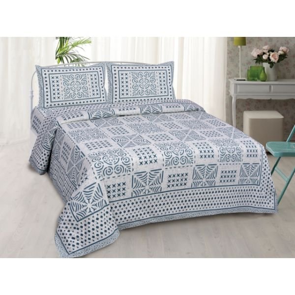 Indian 100% Cotton Bed Sheet Sanganeri Hand Print Floral With Two Matching Pillow Covers Bedroom Luxury King Size Set