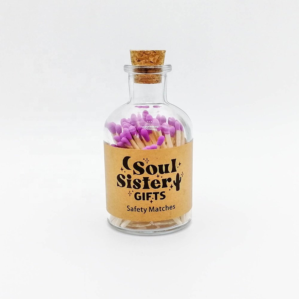 Personalized decorative glass match jar colorful long tip bottle gift luxury safety matches in jar