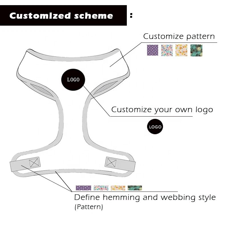 Factory Custom Design Neoprene Adjustable Dog Harness Matching Padded Leash Set with Poop Bag Dispenser for Holiday Pet Collars