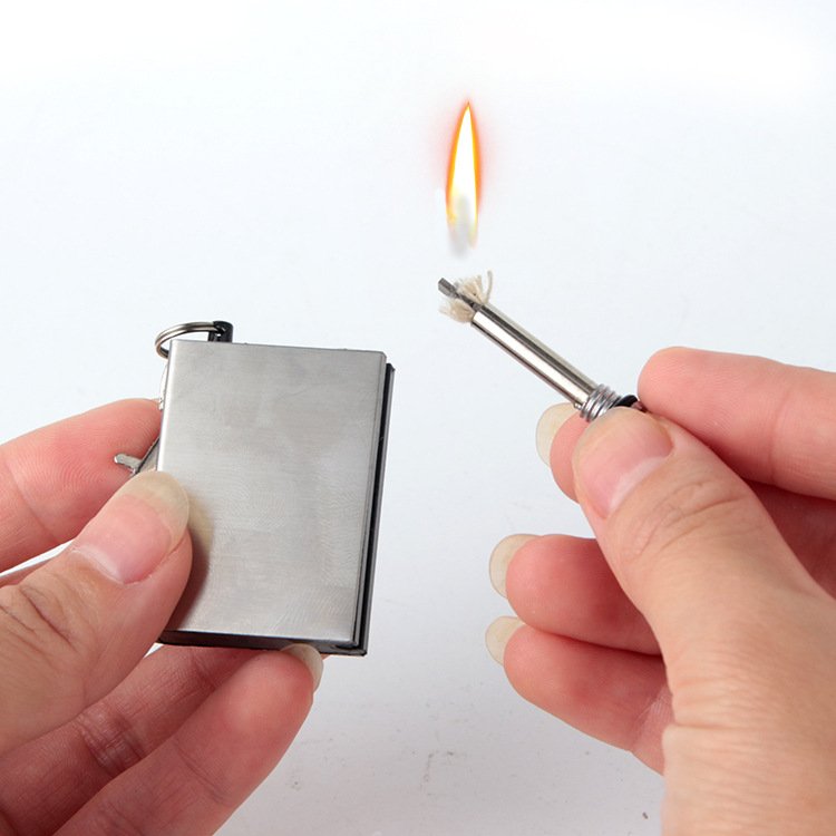New designs Stainless Steel Flint Fire Starter Square Match Lighter Cigarette Accessories keychain flint fire starter