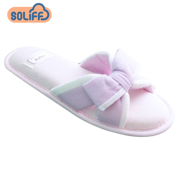 Summer new custom design color matching bow breathable and comfortable non-slip indoor women home slippers
