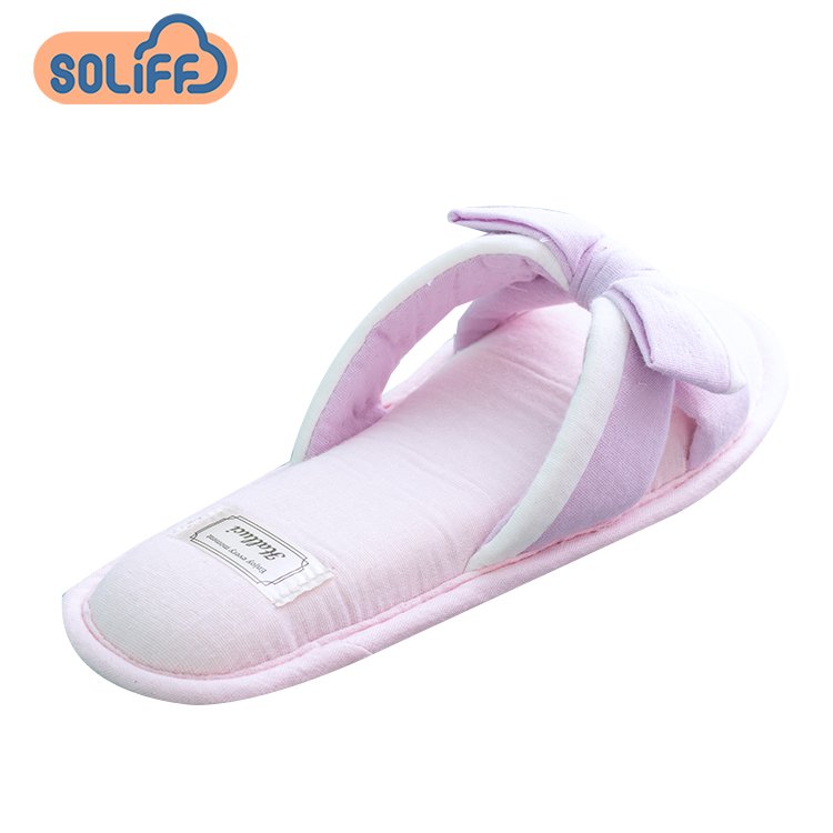 Summer new custom design color matching bow breathable and comfortable non-slip indoor women home slippers
