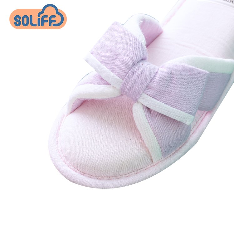 Summer new custom design color matching bow breathable and comfortable non-slip indoor women home slippers