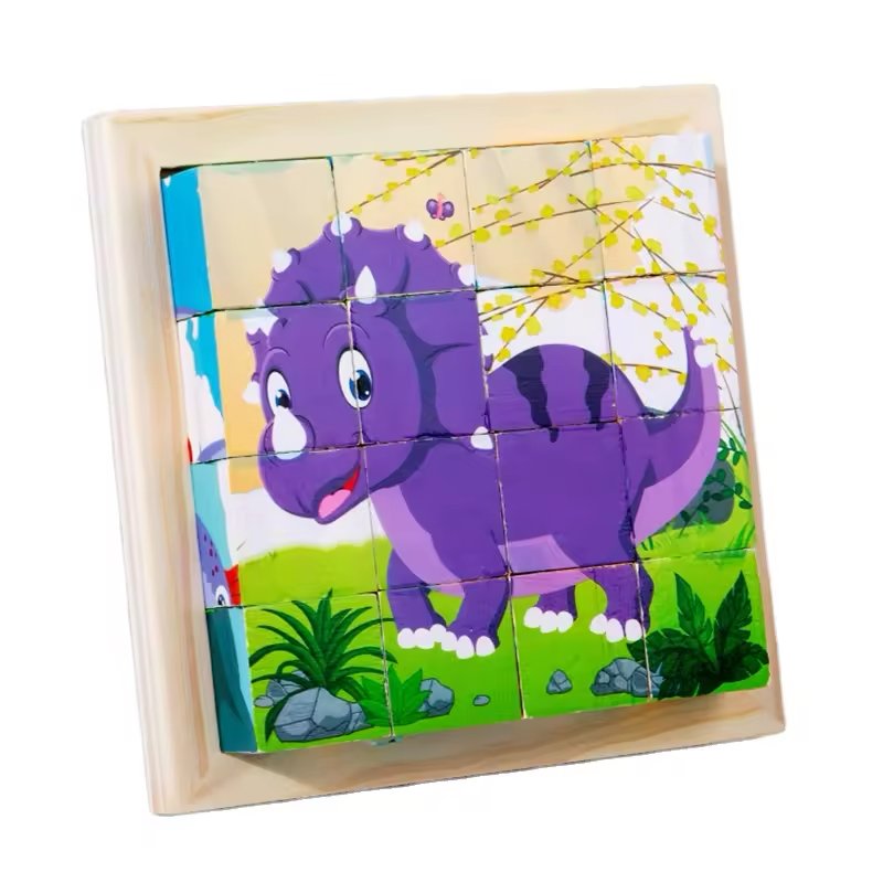 Six-sided 3D Jigsaw Puzzle Funny Baby Cube Blocks Toys Cartoon Wooden Puzzle Blocks Set Animal Matching Blocks Educational Toys