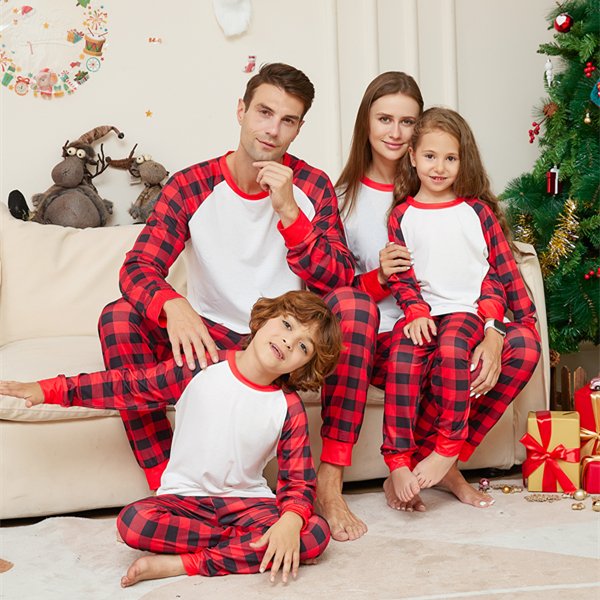 Matching Christmas Pajamas for Family Cotton Long Sleeve Top Plaid Trousers Parents Child Christmas Pajamas Blanks Set Outfits