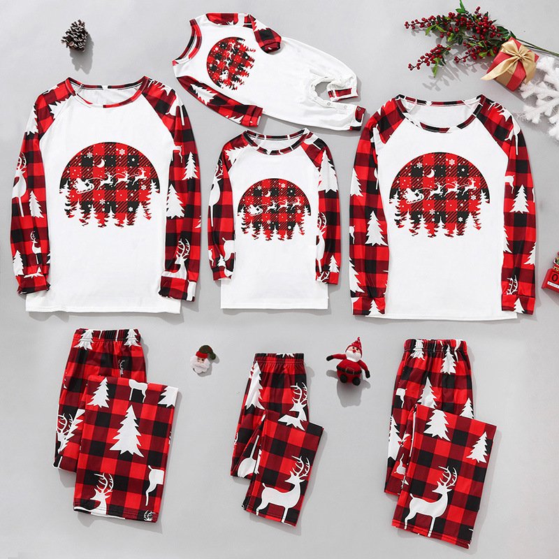 Wholesale Custom Sublimation Christmas Parent-child Home Clothes Plaid Stitching Printing Kids Family Christmas Pajamas