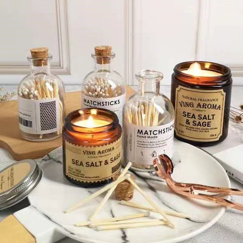 Colored Logo Waterproof Small Safety Matches Apothecary Glass Bottle Match Stick Jar Matches In Glass Jar