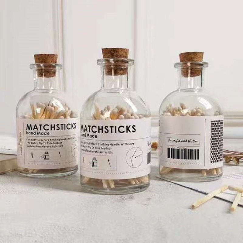 Colored Logo Waterproof Small Safety Matches Apothecary Glass Bottle Match Stick Jar Matches In Glass Jar