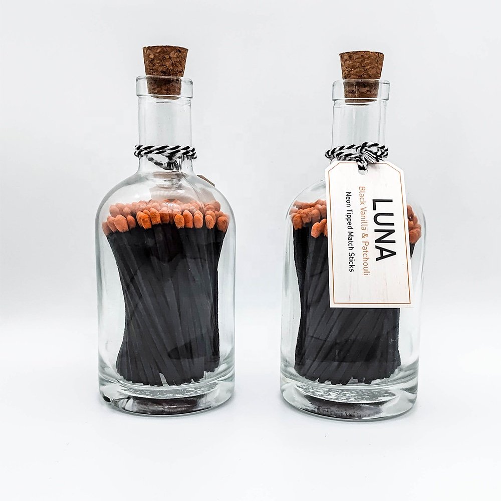 Custom private label handmade personalized custom matches in glass jar Luxury Large Matches glass bottle matches