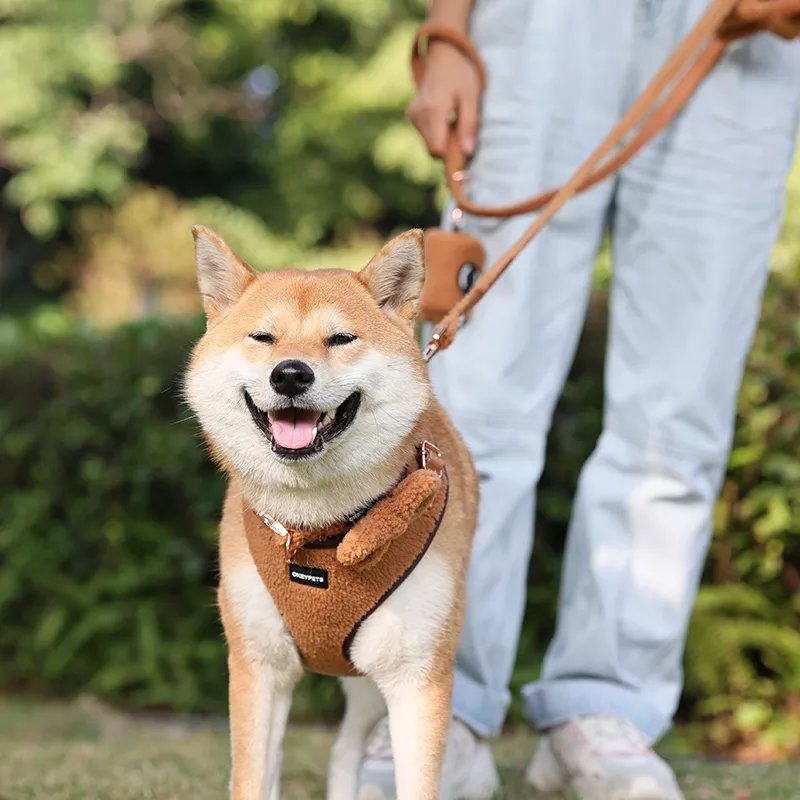 2023 New Pet Industry Supply Luxury Lovely Sherpa Fleece Dog Harness Set Custom Adjustable Dog Vest Matching Dog Collar Leash