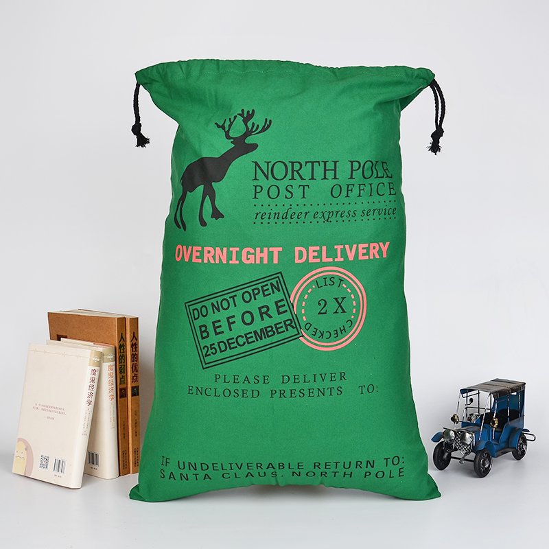 Green 100% Cotton Canvas Bag Christmas sack for Promotional Party Supplies in Stock and Ready for Mix and Match Sets