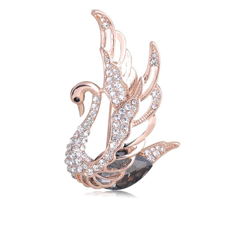 High-end fashion swan brooch women's all-match suit corsage crystal accessories Korean temperament jewelry