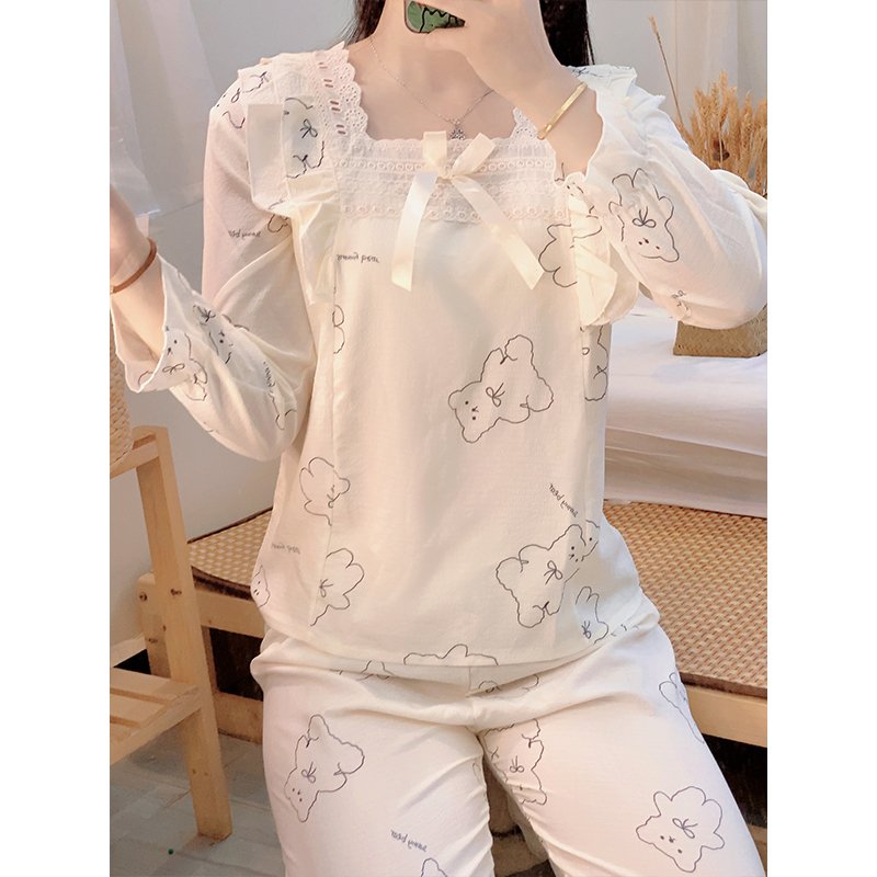 Wholesale matching family pajamas, square neckline long sleeve and pants 2 piece pajamas, pajamas for women set