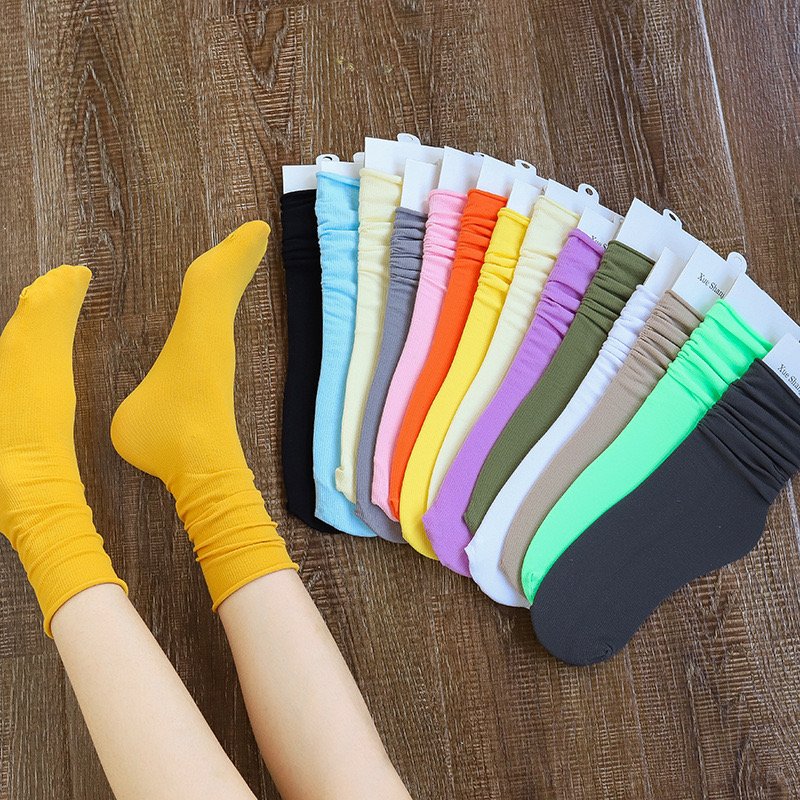 All-match medium tube female socks spring & summer thin solid Multicolor velvet curled pile socks ice ice socks candy color