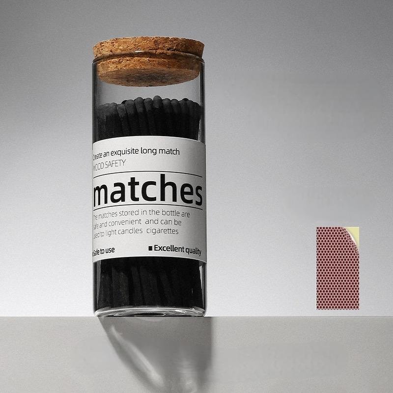High quality glass bottle with black matches Strong wooden stick long match custom logo on glass jar candle safety matches