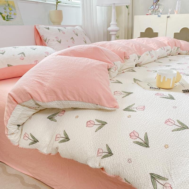 Bedding 2024 New Entry Light Luxury Nordic Style Printed Washed Cotton Four-Piece Set