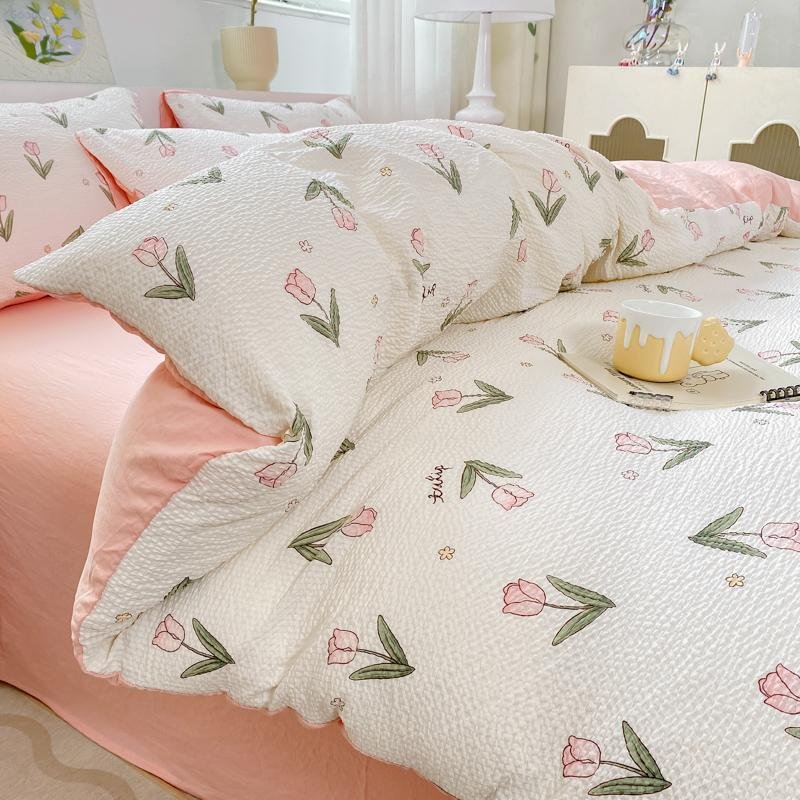 Bedding 2024 New Entry Light Luxury Nordic Style Printed Washed Cotton Four-Piece Set