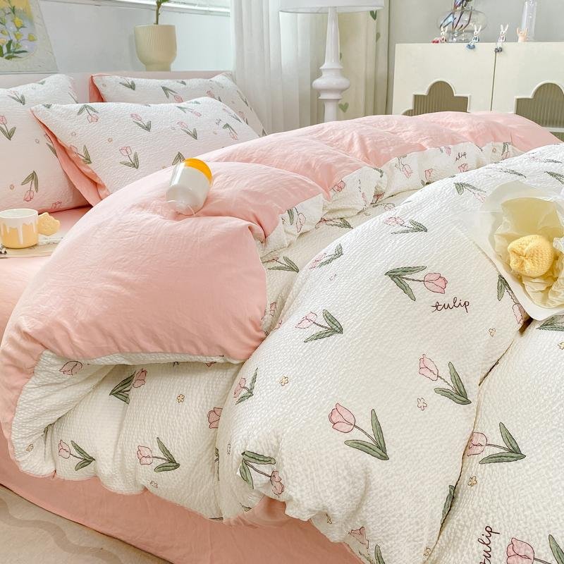 Bedding 2024 New Entry Light Luxury Nordic Style Printed Washed Cotton Four-Piece Set
