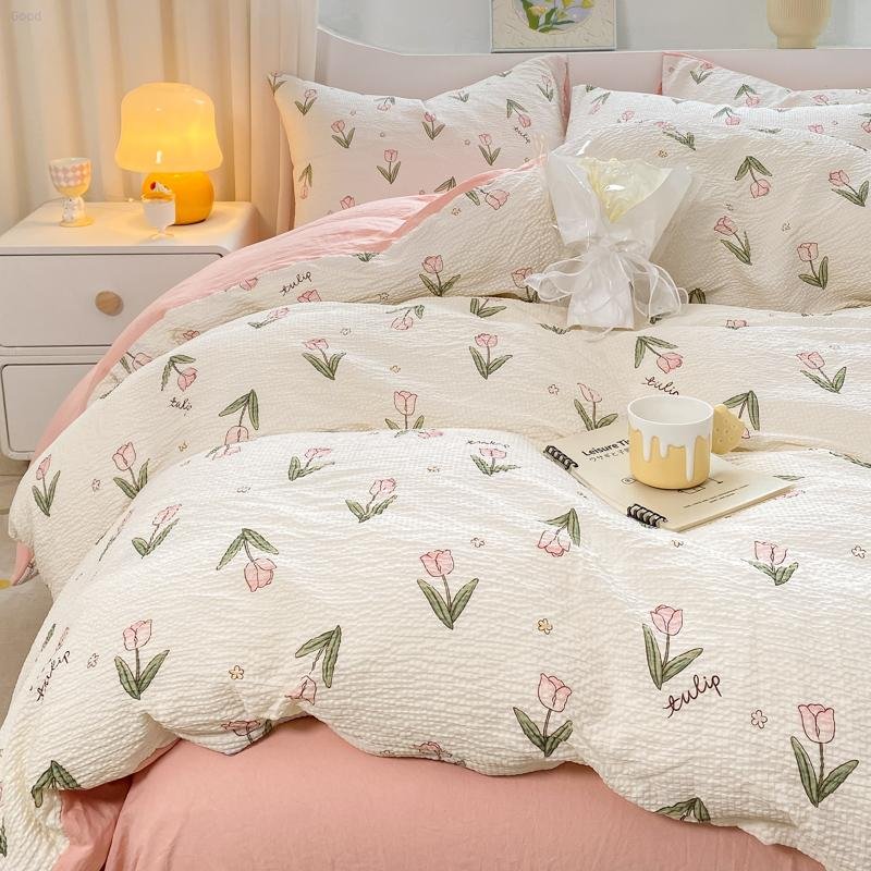 Bedding 2024 New Entry Light Luxury Nordic Style Printed Washed Cotton Four-Piece Set