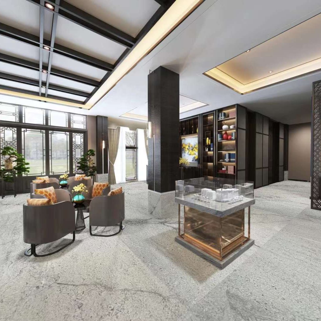 Villa interior living room lobby design grey marble tile and wall decoration polished high end modern design marble interior