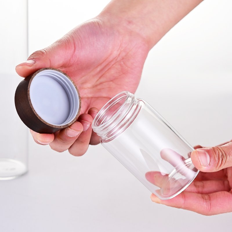 Luxury Food Grade Wooden Cap Glass Jar Matches Small Honey Kombucha Packaging Jars And Bottles Glass Jar With Acacia Wood Lid