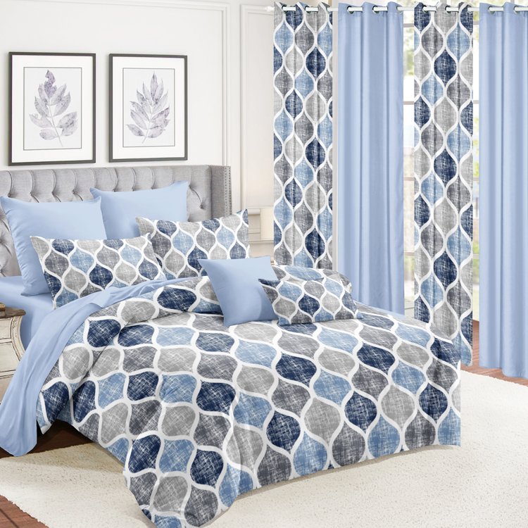 Microfiber Bedding Set With Matching Curtains Strongly Recommended Duvet Cover Set For Rooms 5 Pc Woven Design