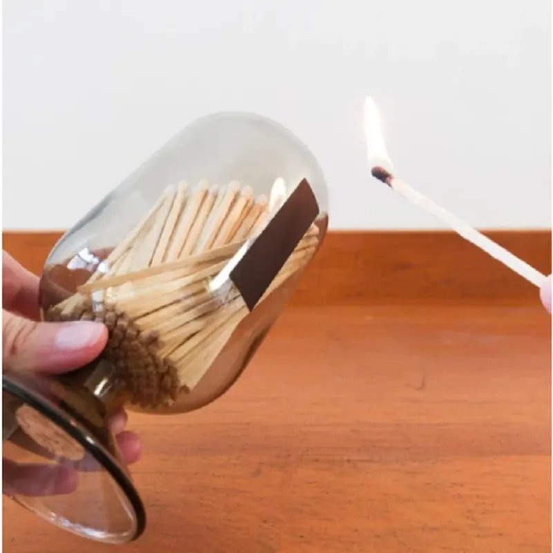 Factory Direct Standard Size and Color Glass Jar Matches Fireplace Match Cloche Safety Matches in Glass Jar with Cork