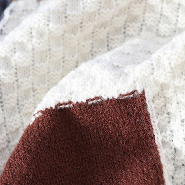 2024 Autumn and Winter New Sweater Warm Fashion Stitching Color Matching Pullover Round Neck Sweater Thickened Knitted Sweater