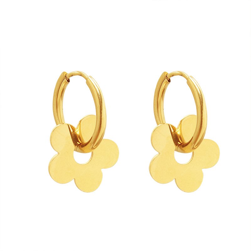 Japanese Korean Style Fashion Exquisite Sweet Girl Hundred Match No Fade Flower Petal Hoop Earrings
