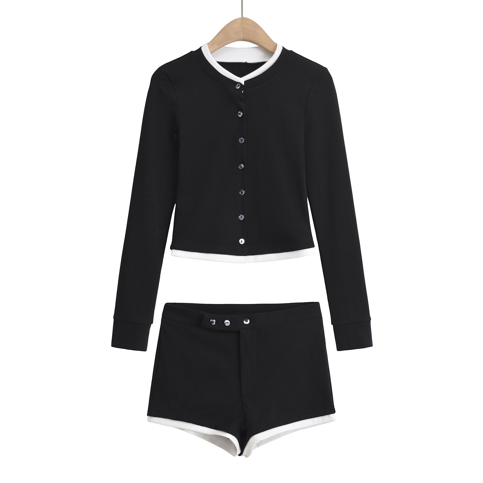 Women's Color Matching Long Sleeve Cardigan 2024 Casual Fashion Female Sweater Shorts Set