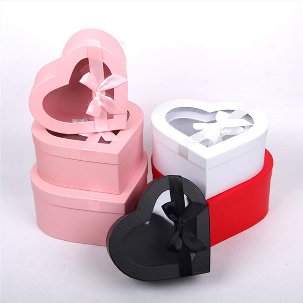 lowers Packaging Strawberries Sweets Gift Box Valentines Cookie Box Hearts Treat Box with Clear Lid