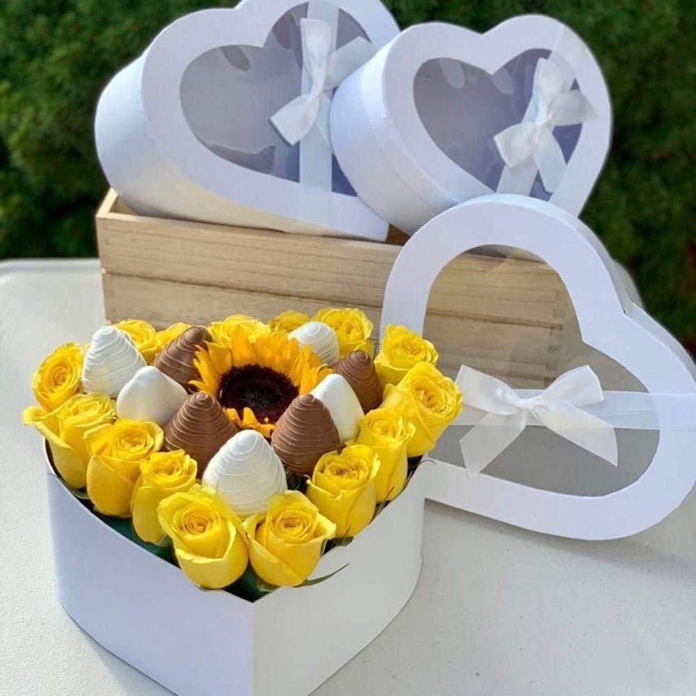 lowers Packaging Strawberries Sweets Gift Box Valentines Cookie Box Hearts Treat Box with Clear Lid