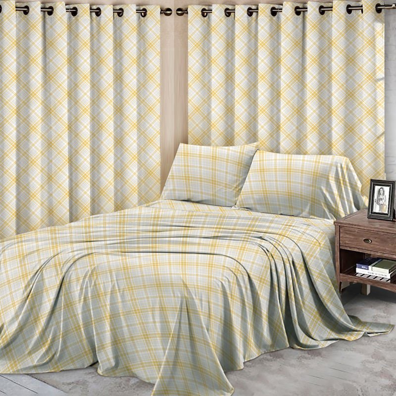 Customized Fabrics Sizes Hot Selling 100% Polyester Curtain and Bed sheet Set With Matching Curtains