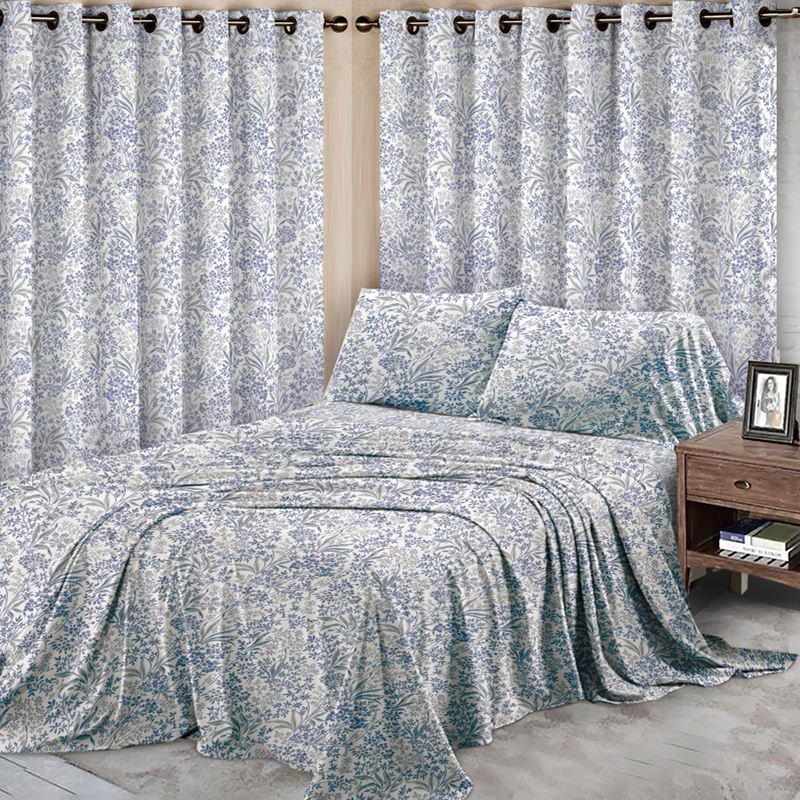 Customized Fabrics Sizes Hot Selling 100% Polyester Curtain and Bed sheet Set With Matching Curtains