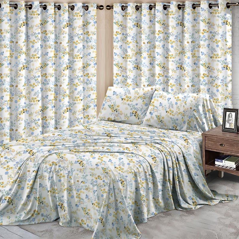Customized Fabrics Sizes Hot Selling 100% Polyester Curtain and Bed sheet Set With Matching Curtains