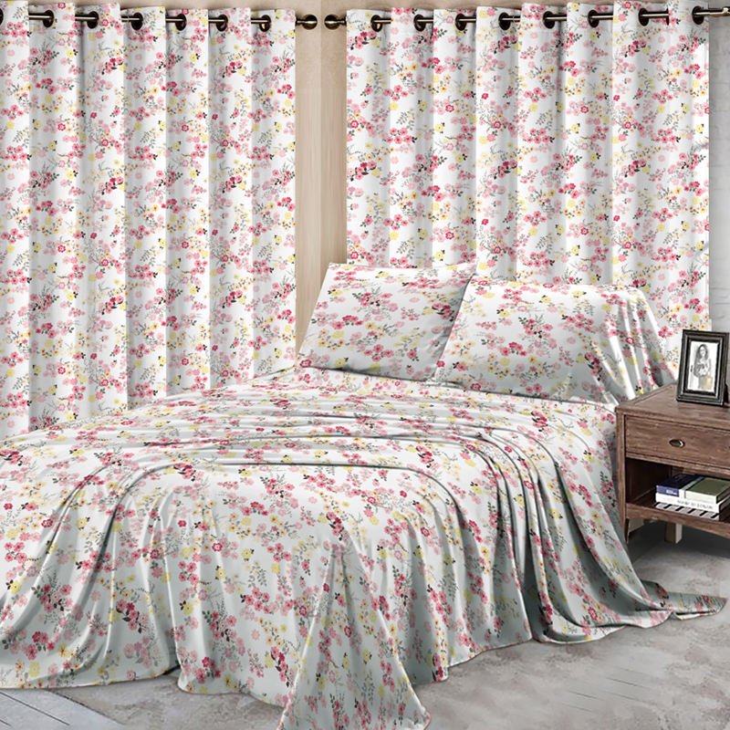 Customized Fabrics Sizes Hot Selling 100% Polyester Curtain and Bed sheet Set With Matching Curtains