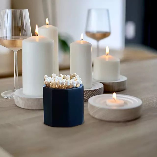 Ceramic Hexagon Black White Match Holder With Striker