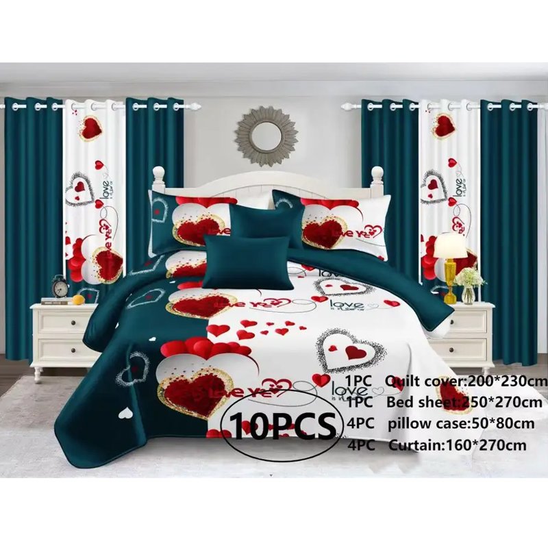 Customized bedding sets with matching curtains bedskirt 10pcs curtain bedding set 100% polyester king size in stock