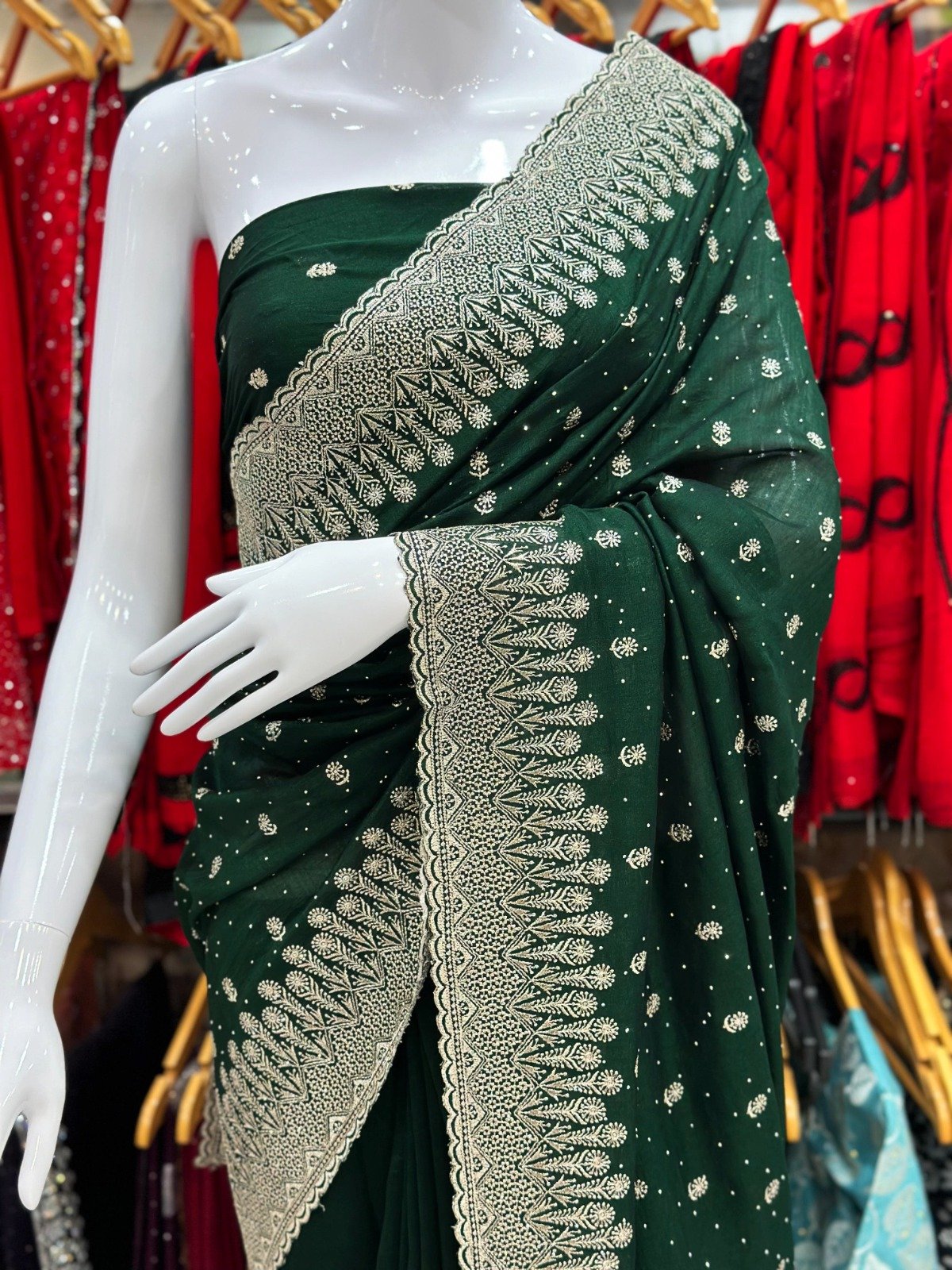 Exquisite Vichitra Silk Saree with Heavy Zari Border & Stone Work Paired with Matching Blouse-Elegance Redefined for Adults