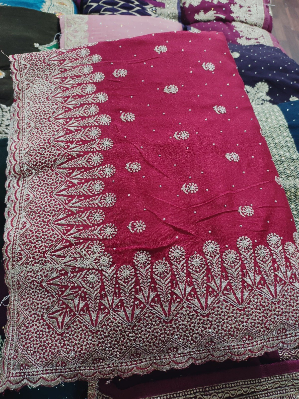 Exquisite Vichitra Silk Saree with Heavy Zari Border & Stone Work Paired with Matching Blouse-Elegance Redefined for Adults