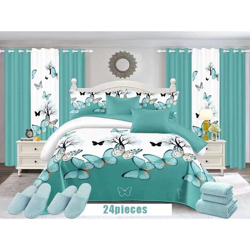 Hot Sale Printed Bedding Sets with Matching Curtains 24 Piece Bedding Bedspread Set Curtain Bedding Set