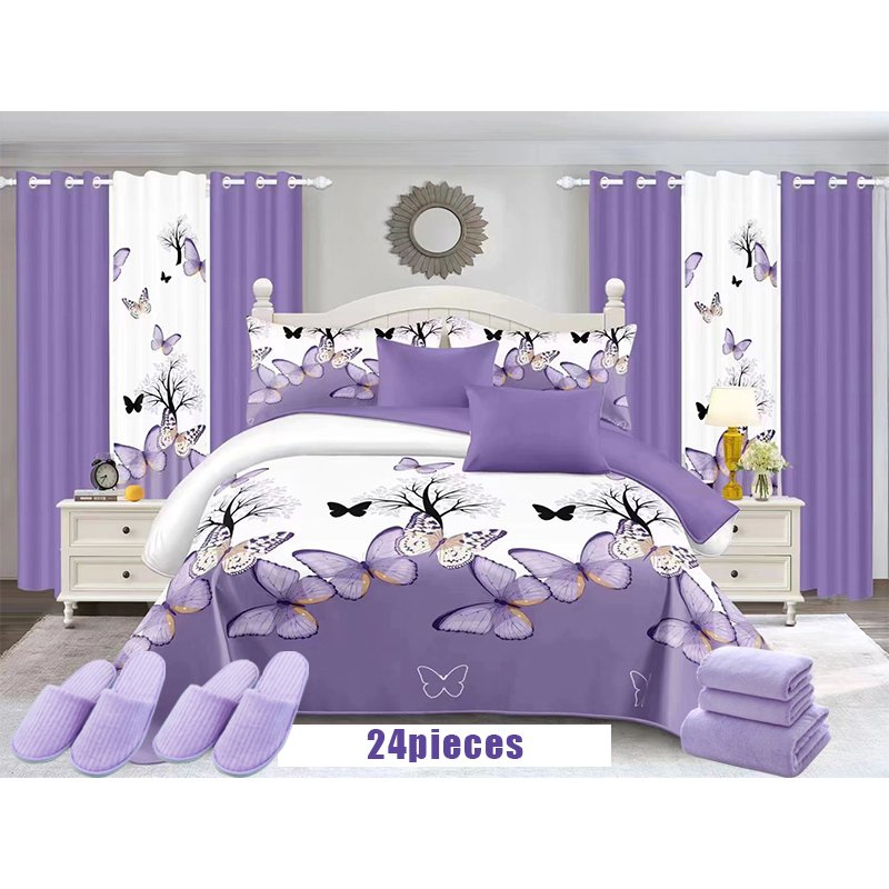 Hot Sale Printed Bedding Sets with Matching Curtains 24 Piece Bedding Bedspread Set Curtain Bedding Set