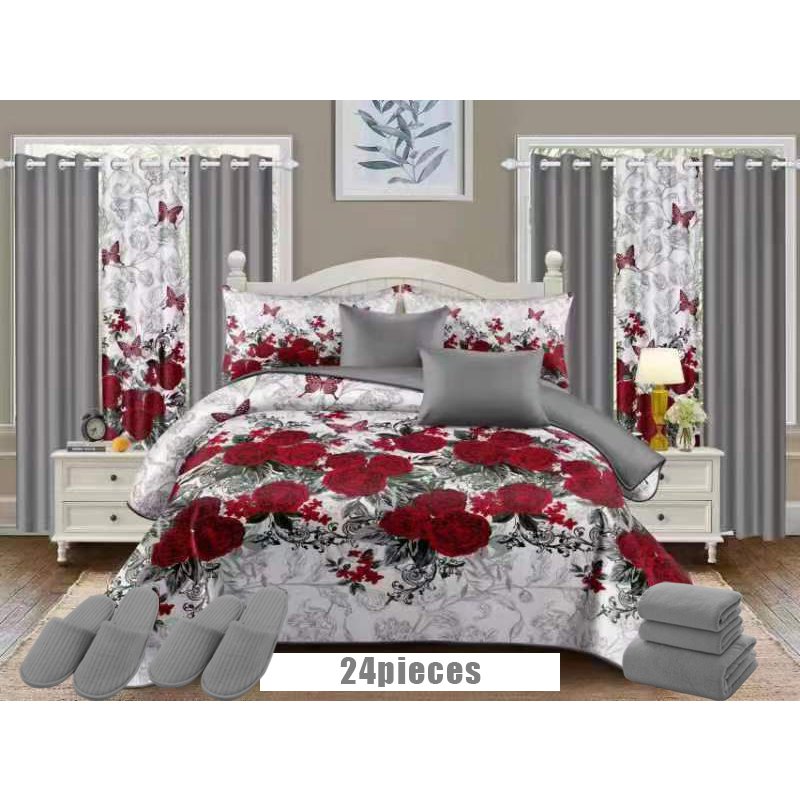 Hot Sale Printed Bedding Sets with Matching Curtains 24 Piece Bedding Bedspread Set Curtain Bedding Set